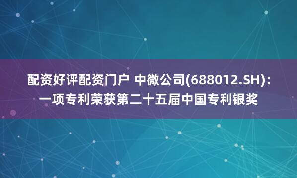 配资好评配资门户 中微公司(688012.SH)：一项专利荣获第二十五届中国专利银奖